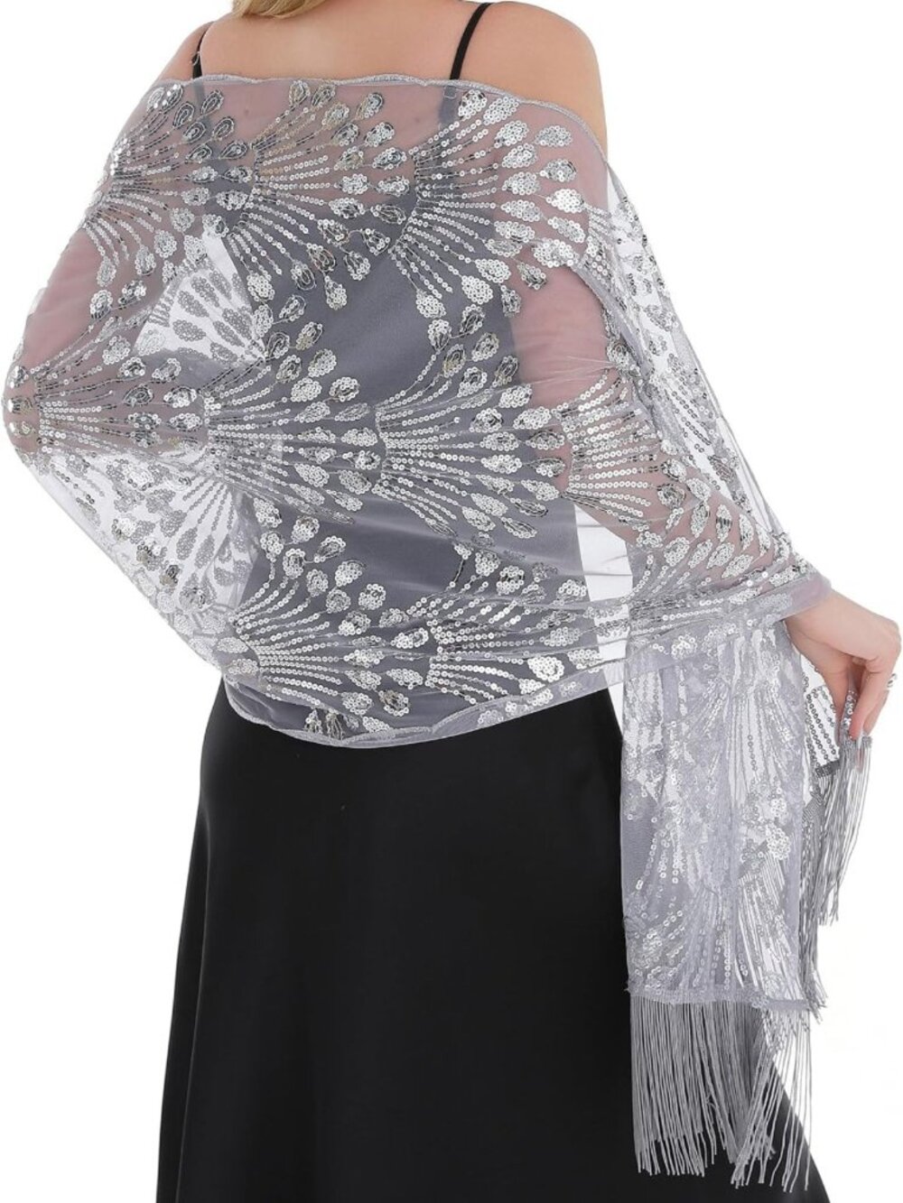 Elegant Sheer Chiffon Shawl Wrap for Women | Sparkly Sequined Evening Cover-Up